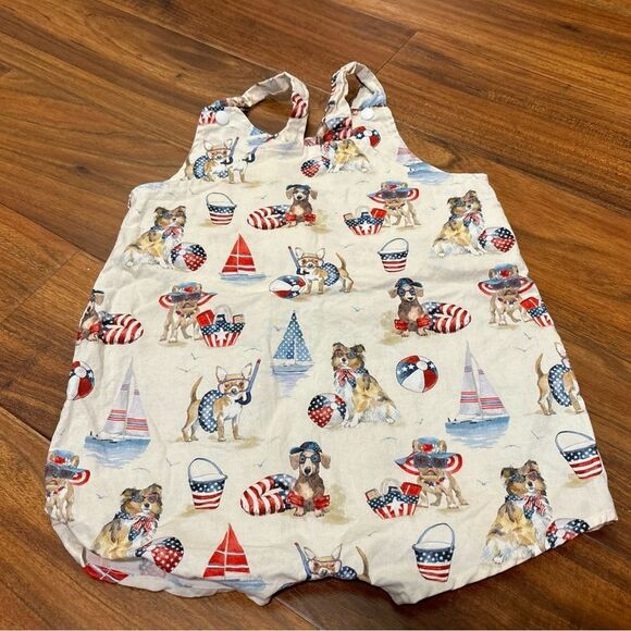4th of July USA America Dogs Celebration Beige Lightweight Overall Shorts - Picture 3 of 4